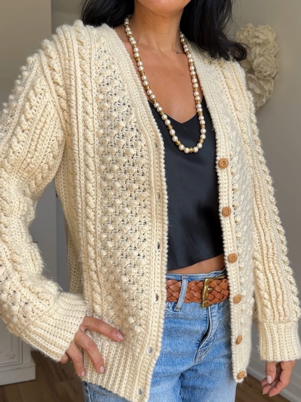 Vintage Aran Fisherman Chunky Knit Cardigan